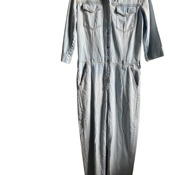 $565 Pinko Light Wash Blue Denim Relaxed Straight Leg Cottagecore Jumpsuit 2 - Picture 2 of 16